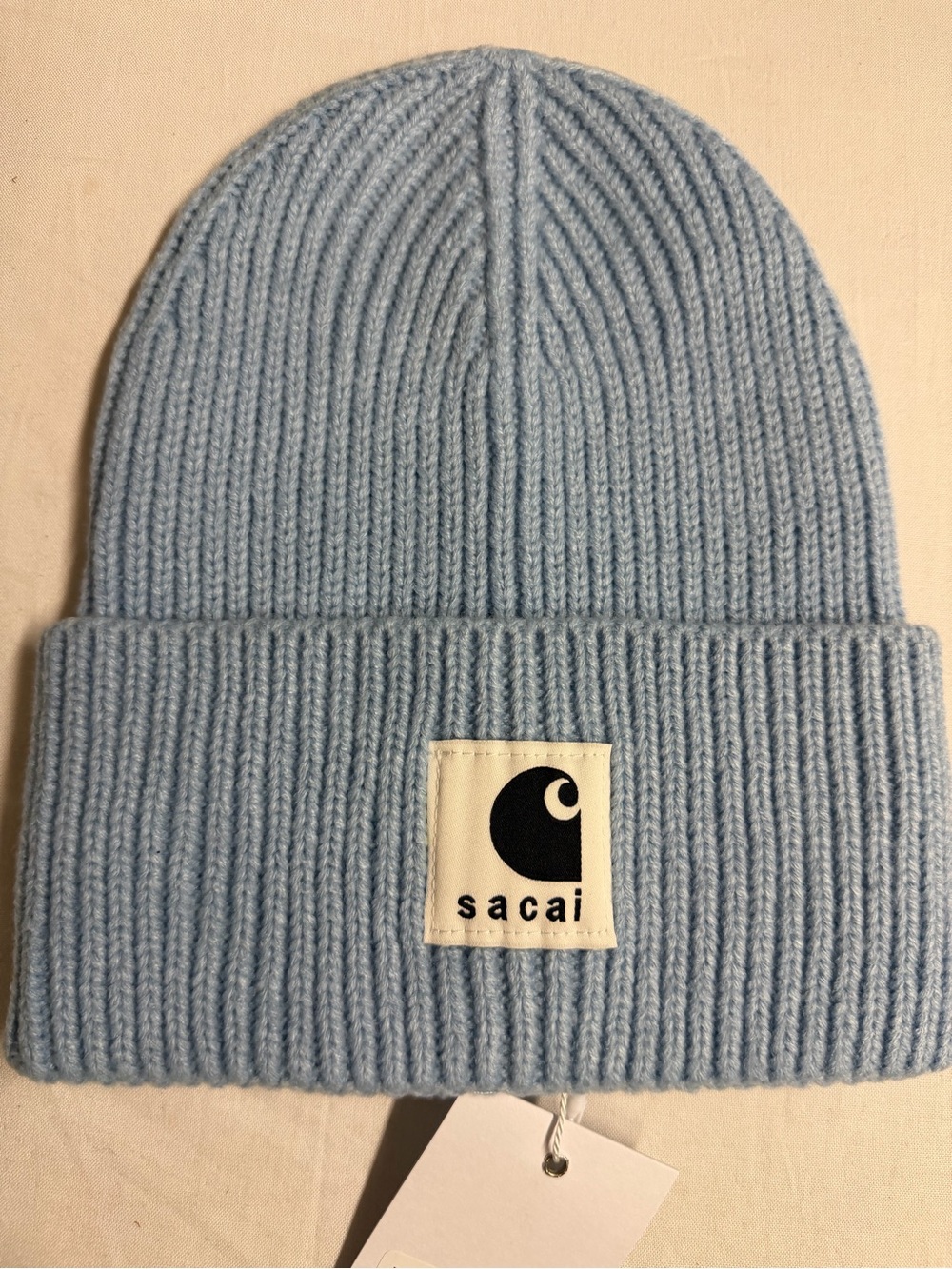 sacai Ribbed Knit Beanie in Light Blue